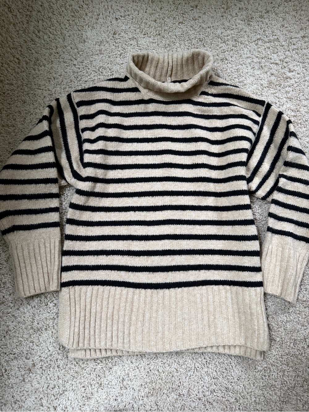 a new day Cream & Black Striped Turtleneck Sweater